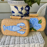 Hand Painted Blue Lobster Rattan Clutch