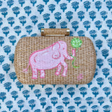 Hand Painted Pink Elephant Rattan Clutch
