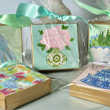 Green Chinoiserie Vase of Pink Flowers Painting