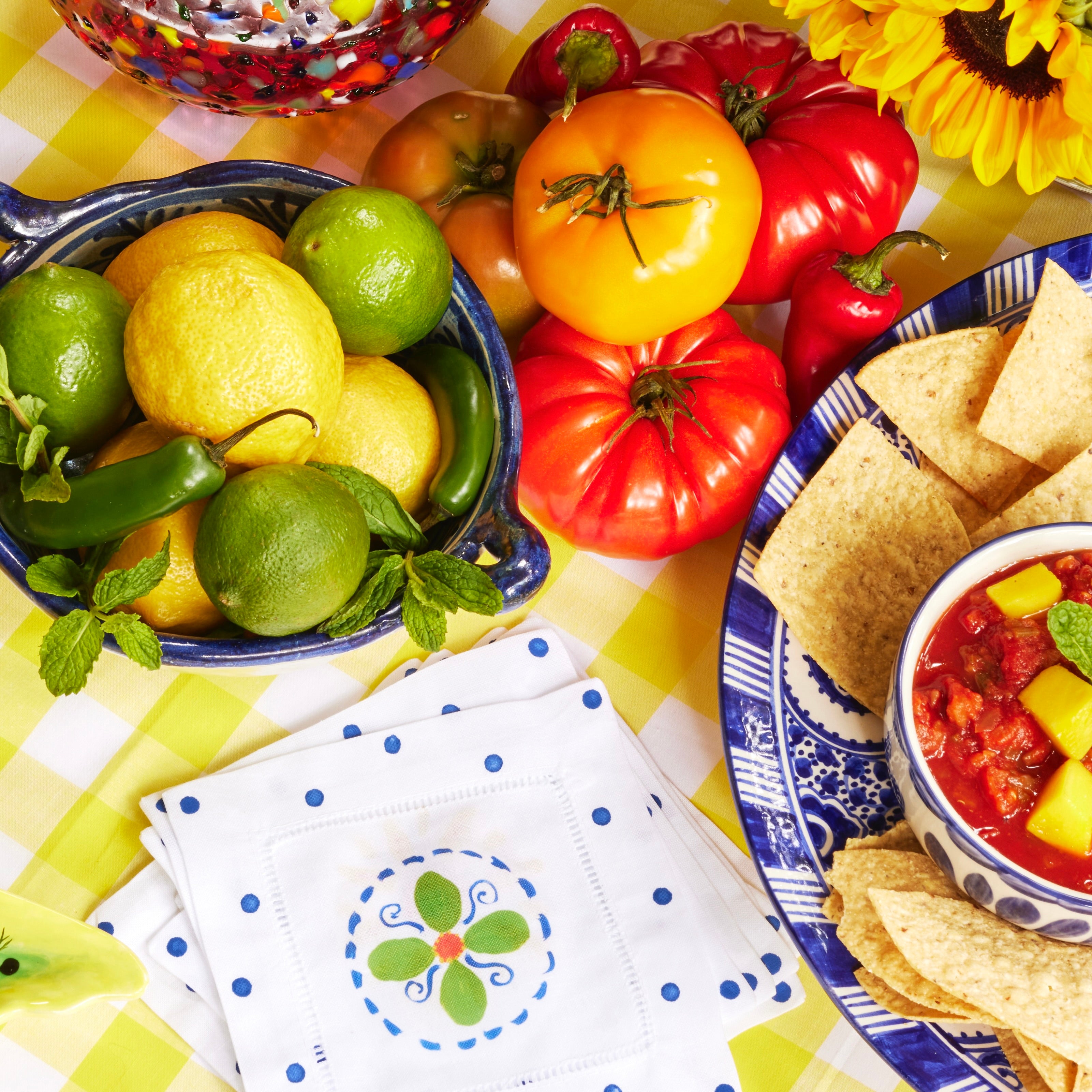 Mexican Inspired Tile Linen Cocktail Napkins - Thumbnail 2