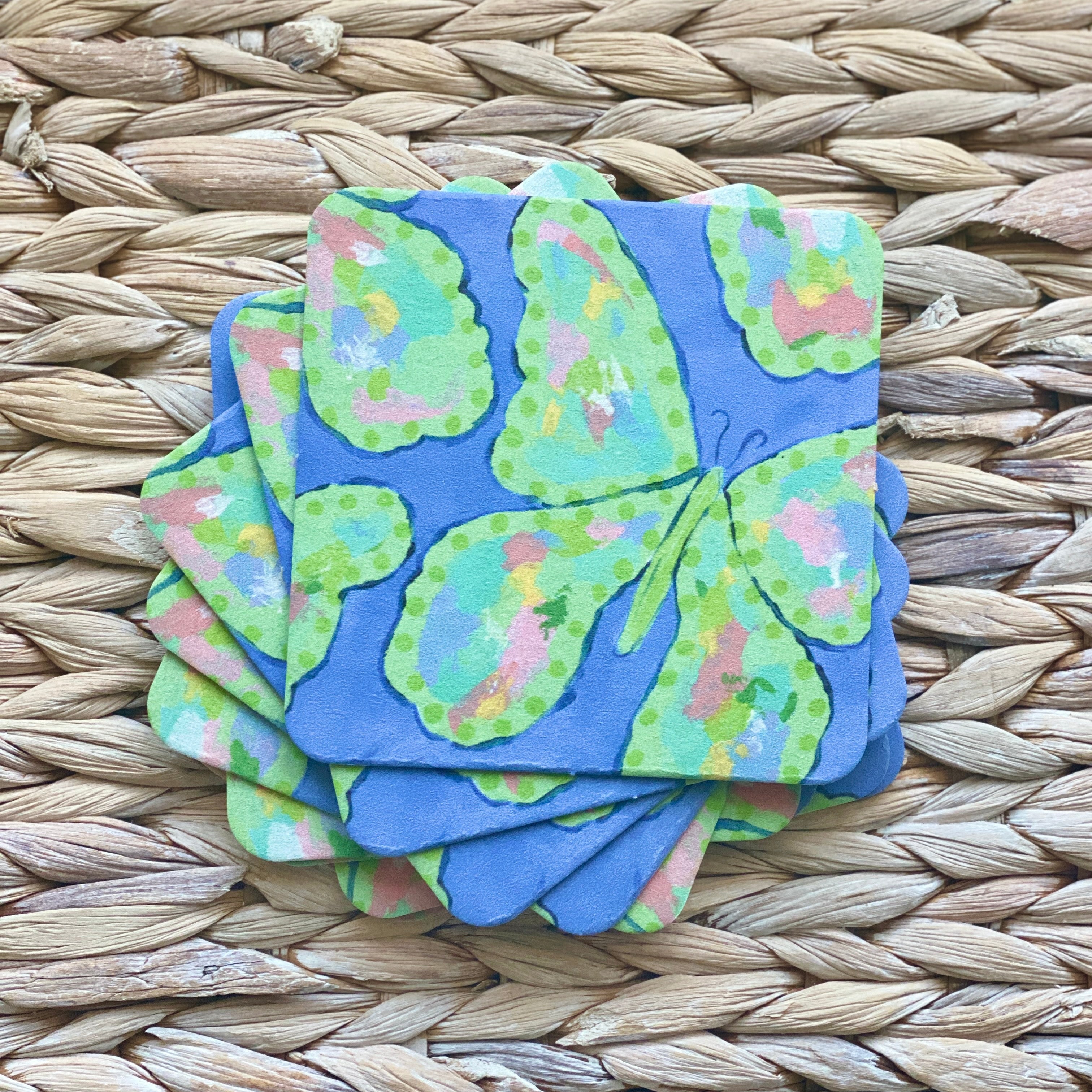 Spring Green Butterfly Paper Coasters