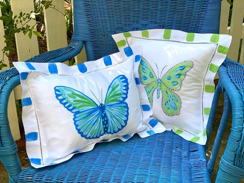 Blue Butterfly Linen Pillows