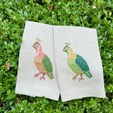 Colorful Quail Oatmeal Linen Guest Towel