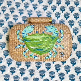 Hand Painted Blue Green Crab Rattan Clutch