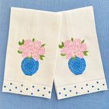 Pink Peonies in Blue Chinoiserie Linen Guest Towel