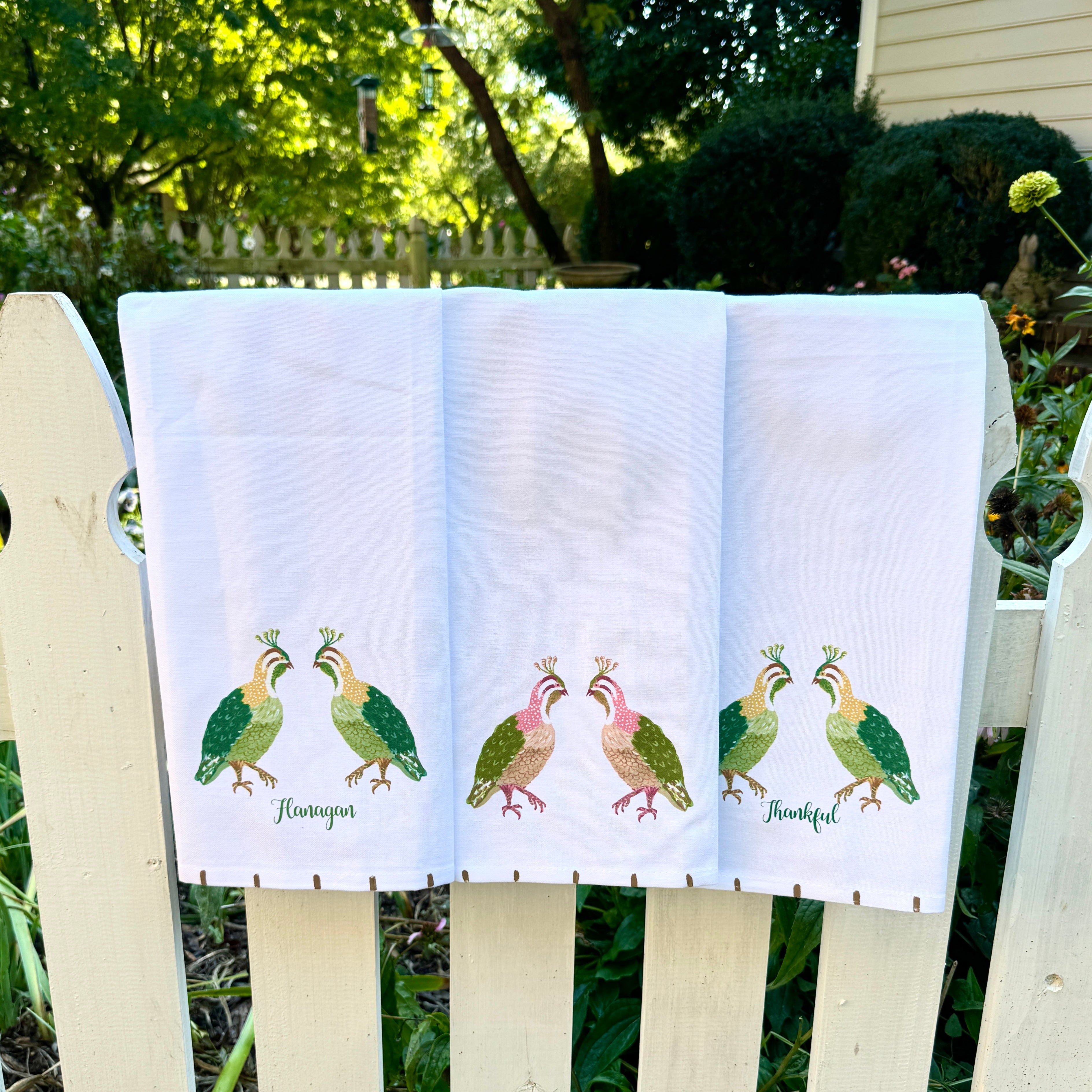 Colorful Fall Quail Tea Towel - Thumbnail 2
