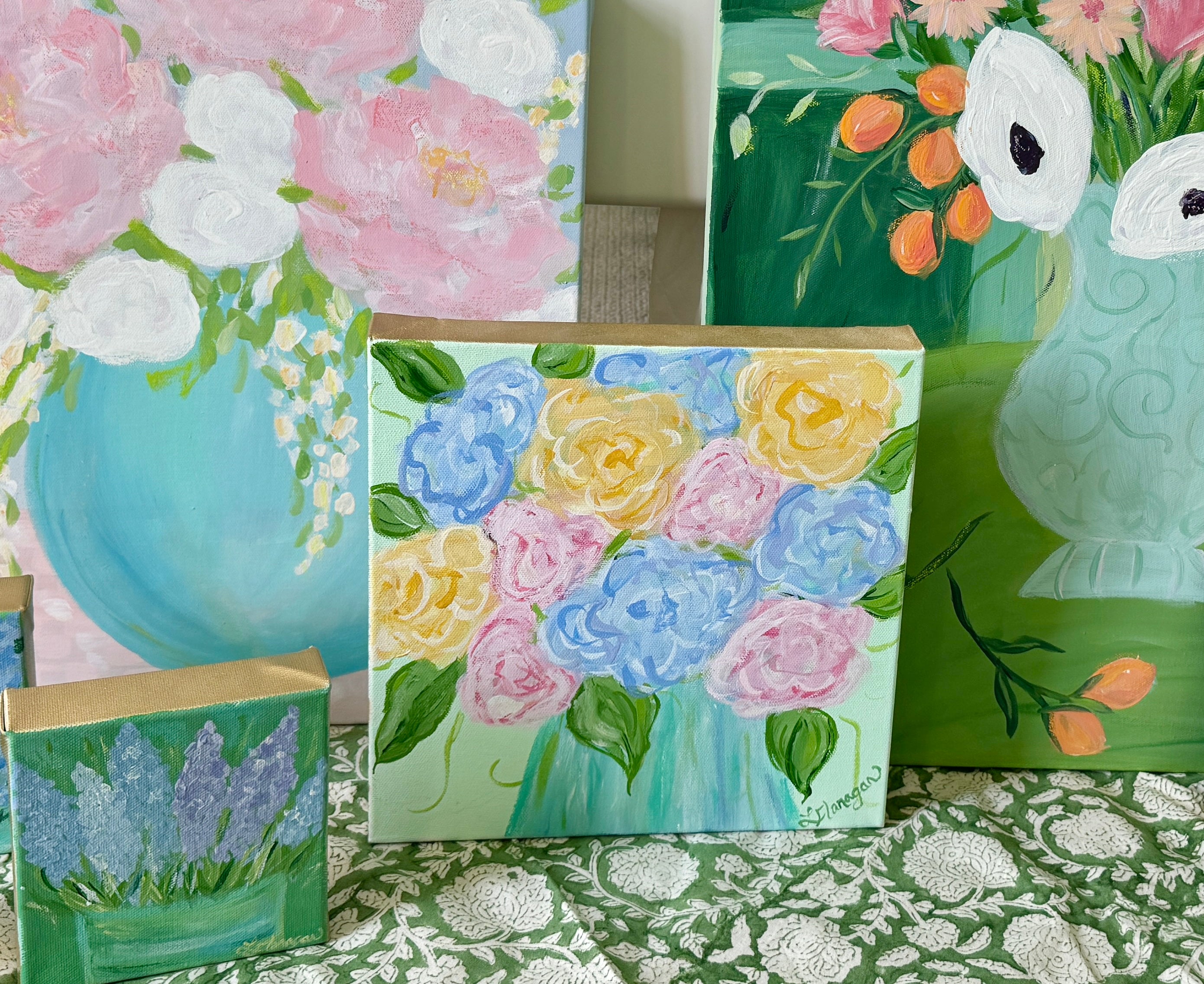 Lemondaisy Design Cottage Roses Acrylic Painting - Thumbnail 2