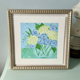 White Hydrangeas on Green Table Art Print