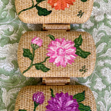 Hand Painted Dahlia Rattan Clutch