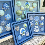 Painted Sea Shell Hydrangea Blues Shell Art on Whitewashed Blue