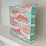 Pink Fish on Aqua Acrylic Painting