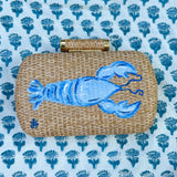 Hand Painted Blue Lobster Rattan Clutch