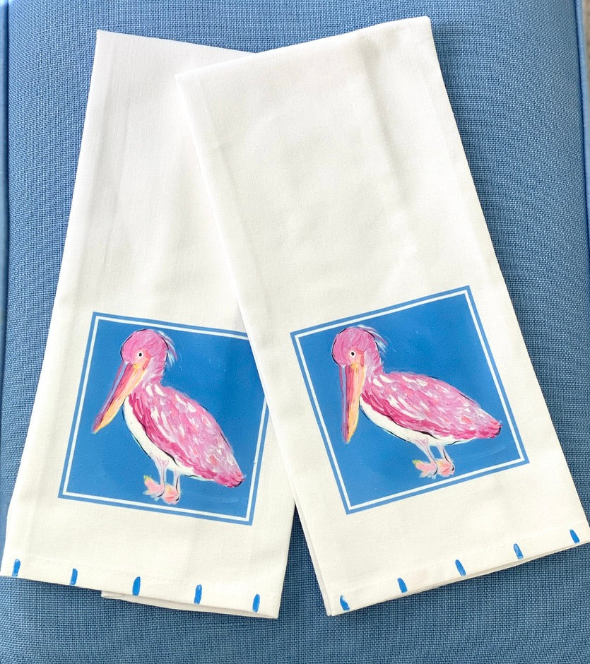 Pink Pelican Tea Towel