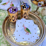 Colorful Quail Linen Cocktail Napkins