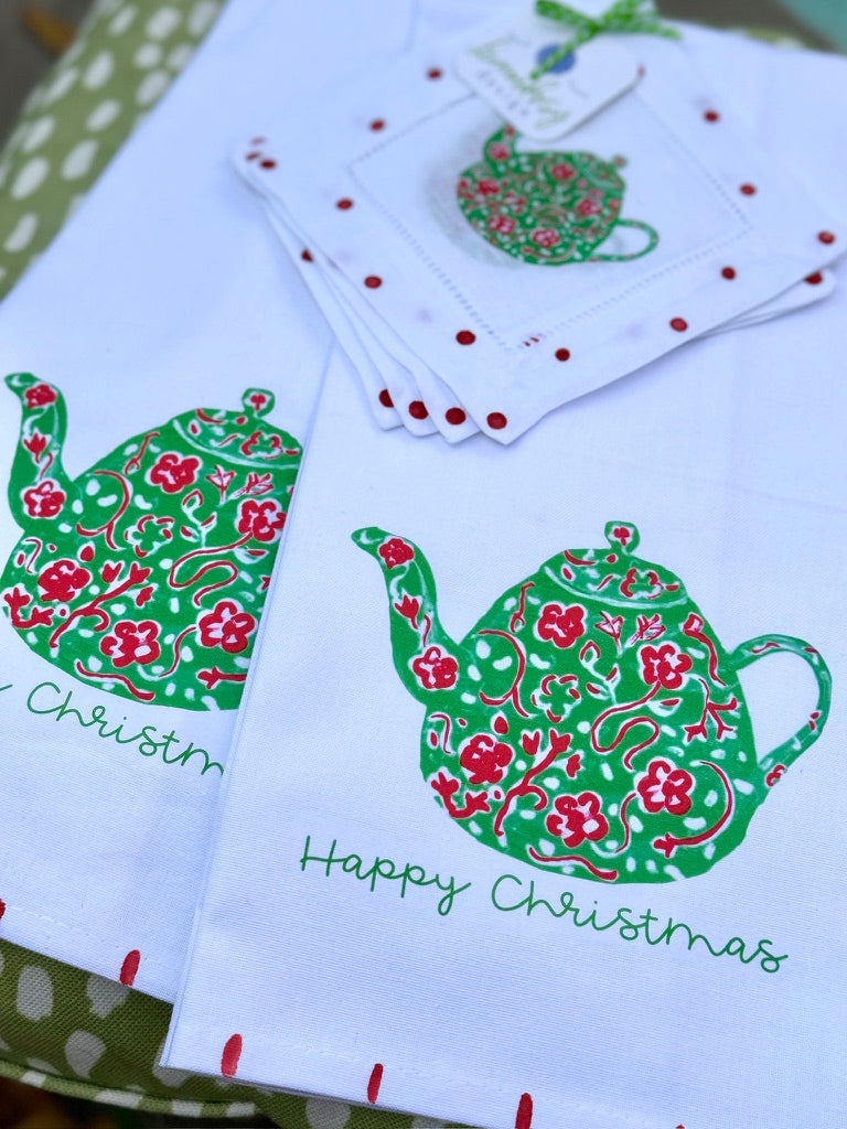 Happy Christmas Teapot Tea Towel - Thumbnail 2