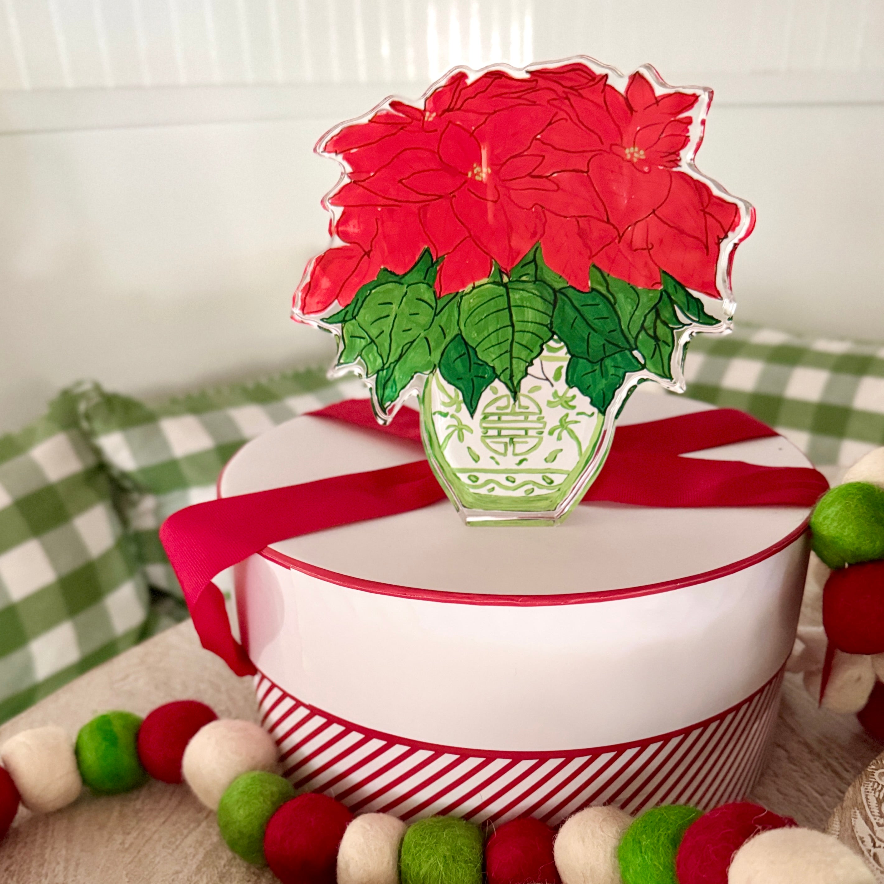 Acrylic Block Chinoiserie Christmas Poinsettia
