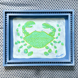 Green Lobster & Crab Coastal Art on Blue Beaded Wood Frame