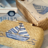 Hand Painted Blue and White Sailboat Rattan Clutch