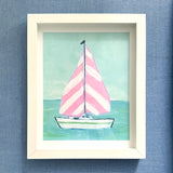 Pink Stripe Sailboat Art Print