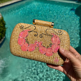 Hand Painted Shrimp Rattan Clutch