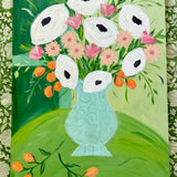 Floral Art with Apricots on Green