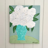 White Floral in Turquoise Vase Painting