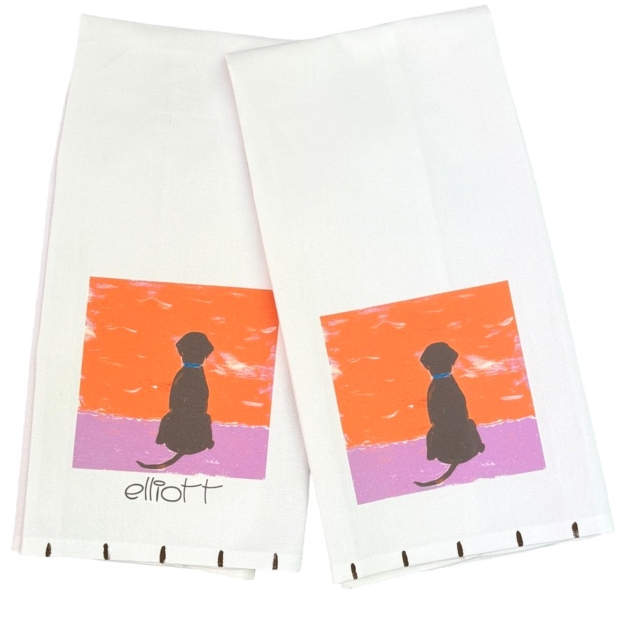 Chocolate Brown Beach Dog Tea Towel