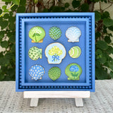 Painted Sea Shell Hydrangea Blues & Greens Shell Art on Blue