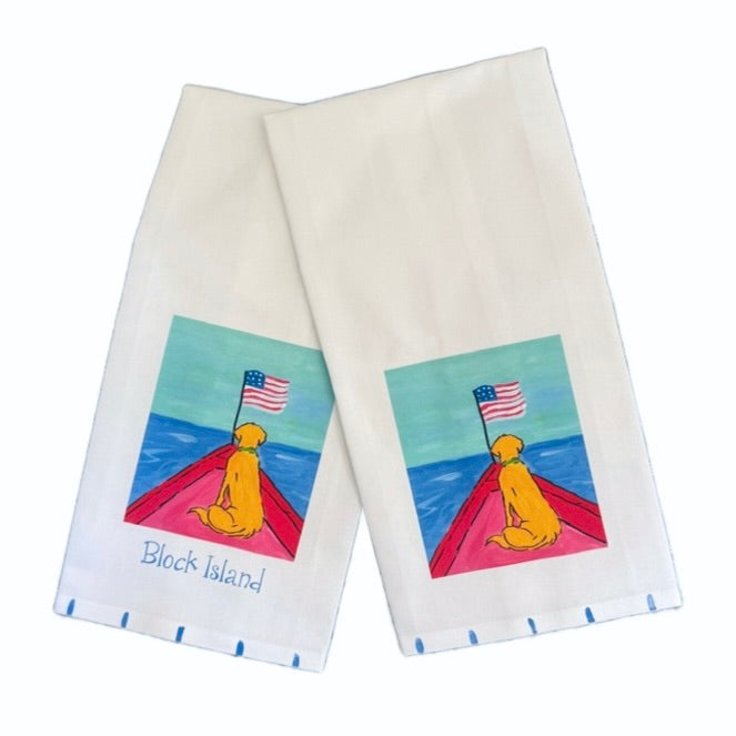 Golden Boat Dog Tea Towel