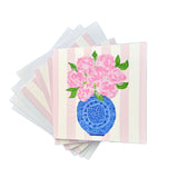 Blue Chinoiserie Pink Peonies Note Card Set
