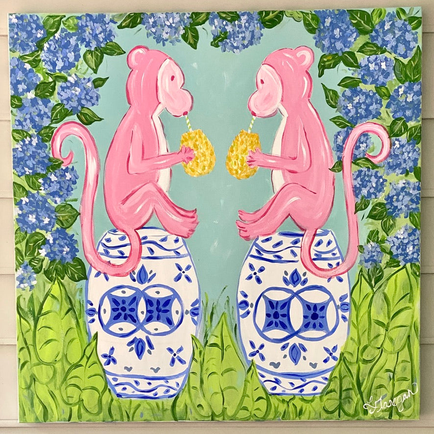 Lemondaisy Design Garden Monkeys Fine Art Painting - Thumbnail 2
