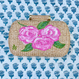 Hand Painted Hydrangea or Rose Rattan Clutch