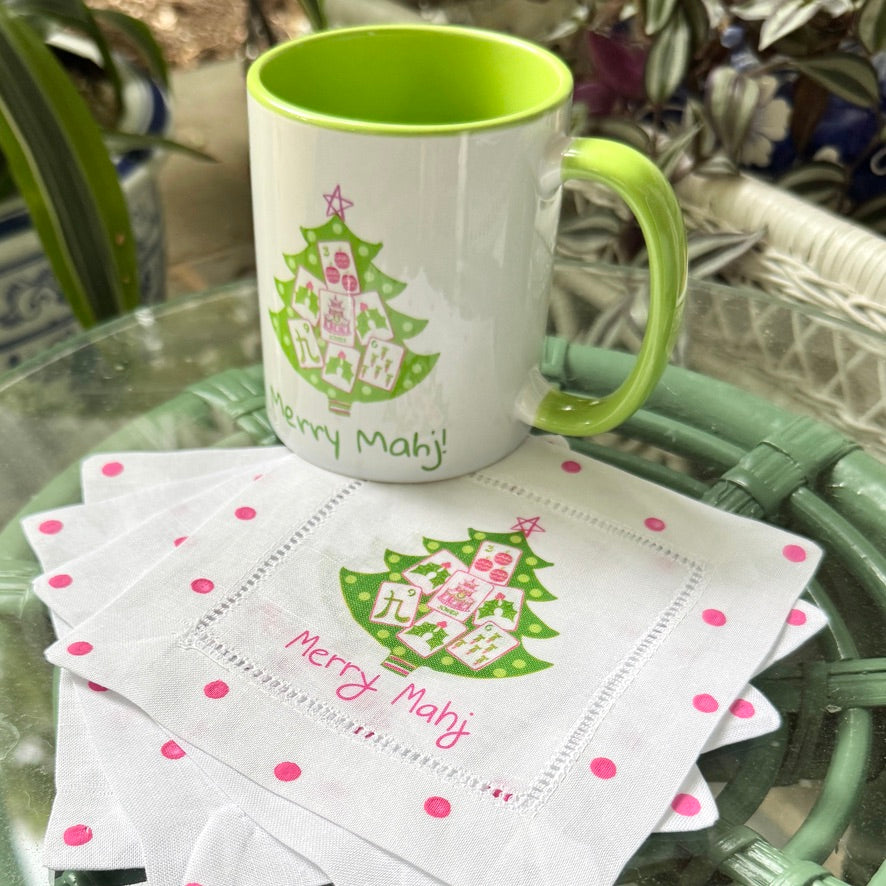 Merry Mahj! Christmas Mahjong Linen Cocktail Napkins - Thumbnail 5