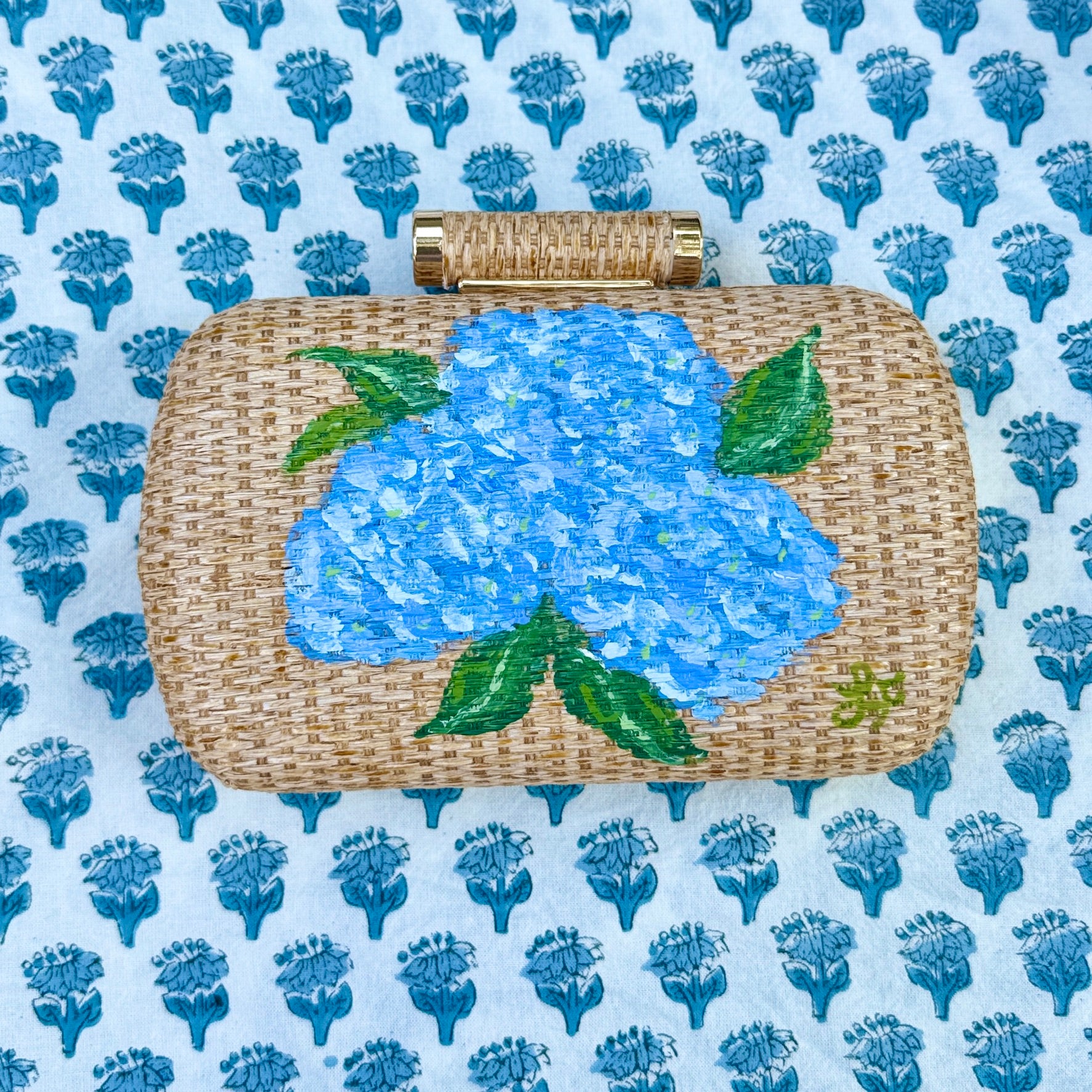 Hand Painted Hydrangea or Rose Rattan Clutch