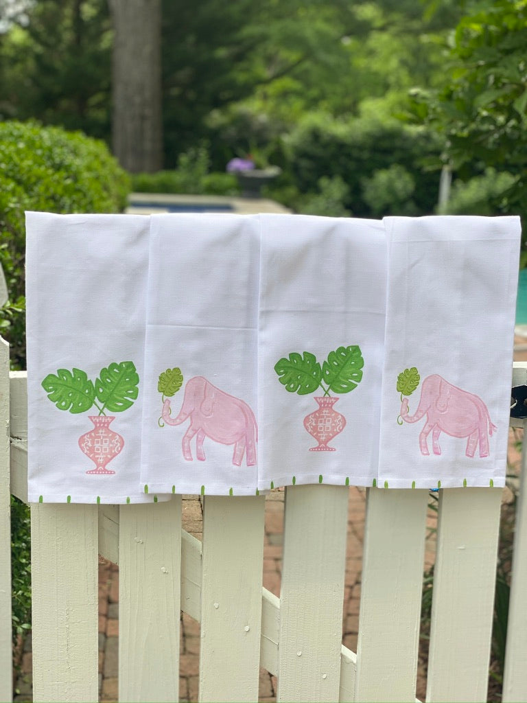 Pink Chinoiserie Monstera Leaf Tea Towel - Thumbnail 3
