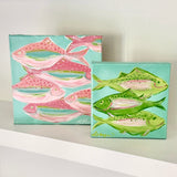 Pink Fish on Aqua Acrylic Painting