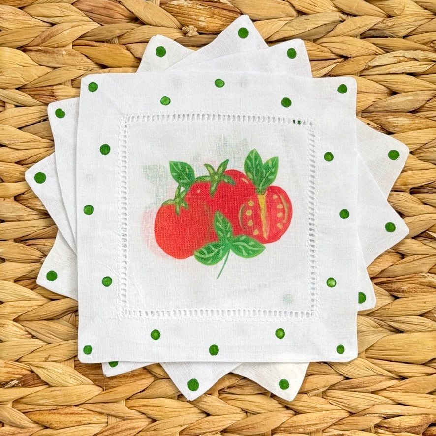 Red Tomato Linen Cocktail Napkins - Thumbnail 2