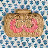 Hand Painted Shrimp Rattan Clutch