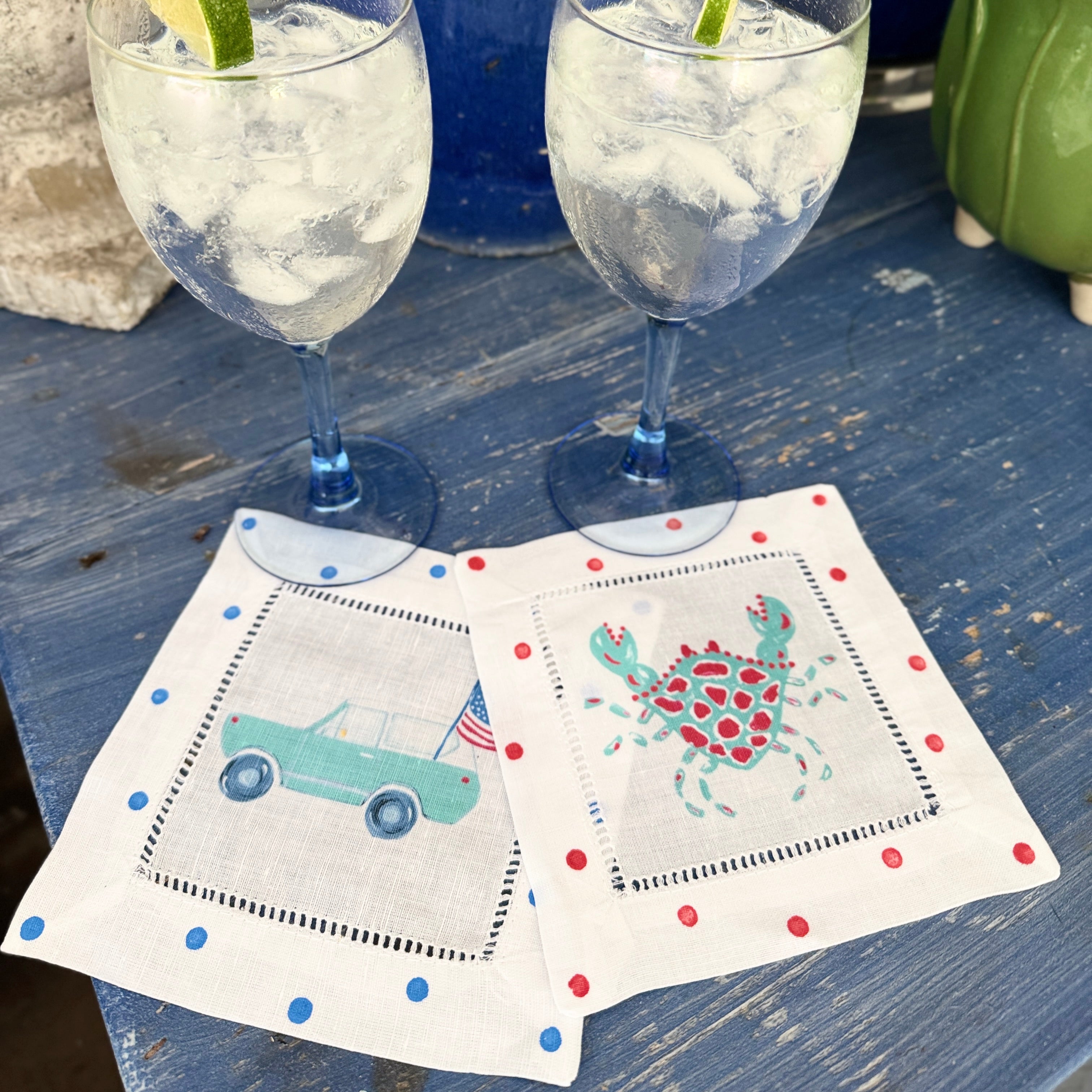 Vintage SUV Linen Cocktail Napkins - Thumbnail 2