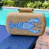 Hand Painted Blue Lobster Rattan Clutch