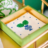 Blue Chinoiserie Monstera Leaf Linen Cocktail Napkins