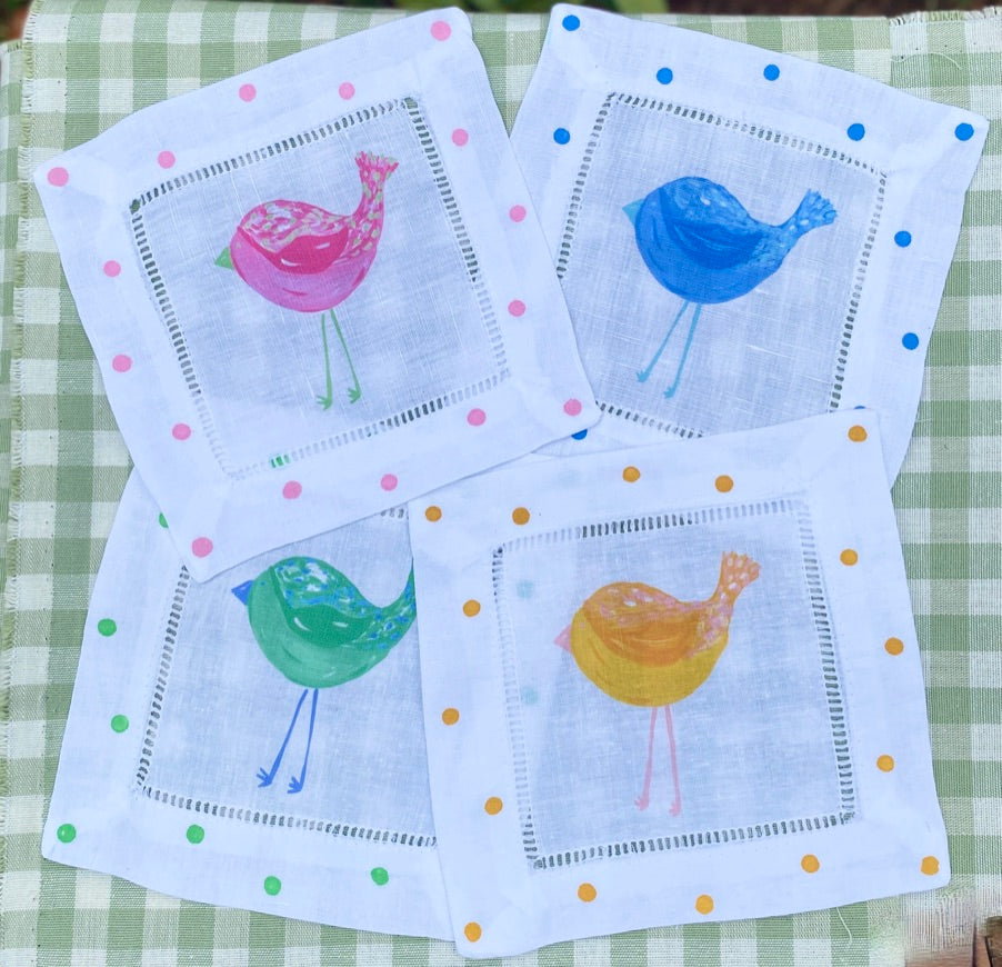 Lemondaisy Twittle Birds Linen Cocktail Napkins - Thumbnail 2