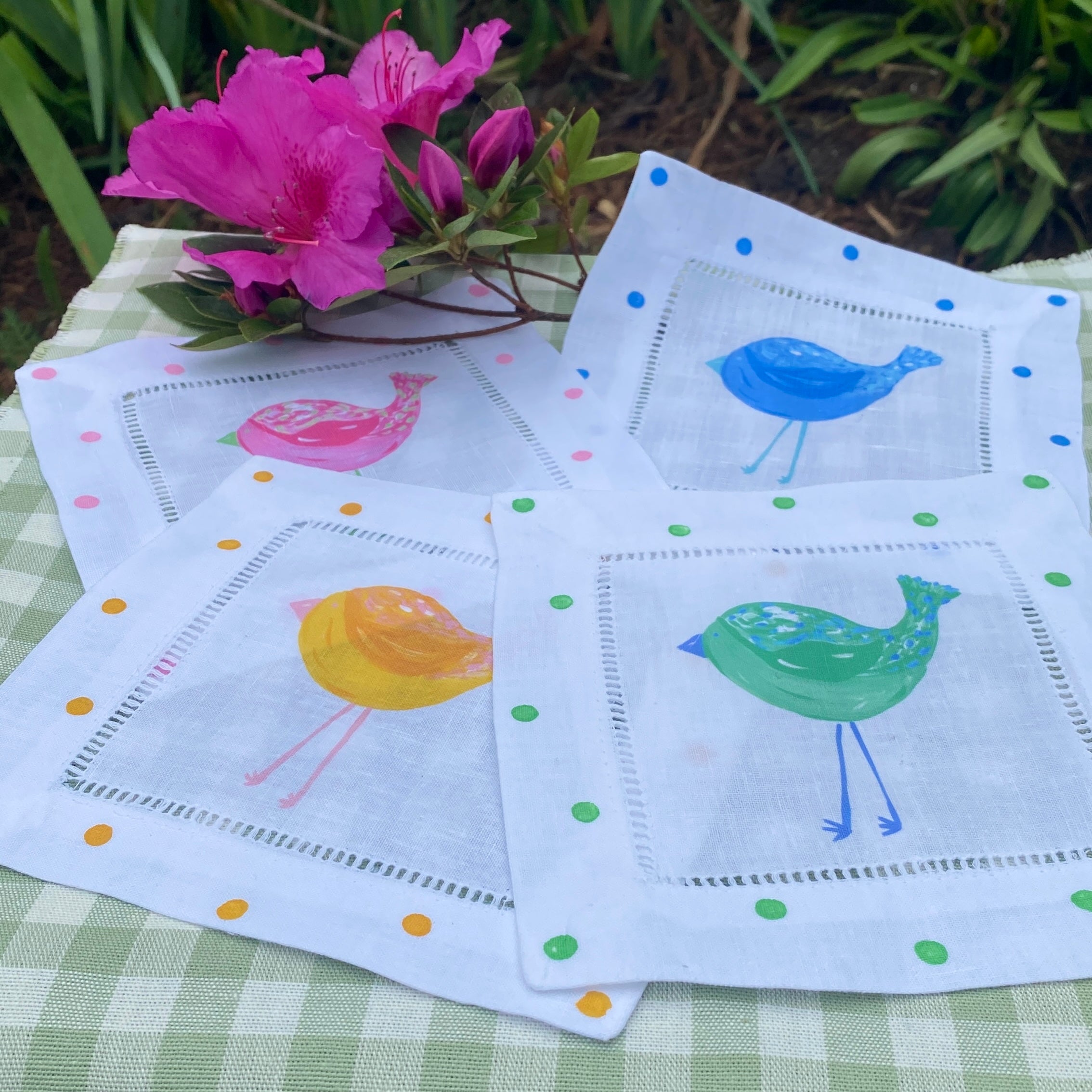 Lemondaisy Twittle Birds Linen Cocktail Napkins