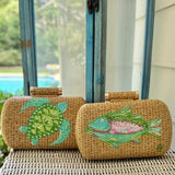 Hand Painted Sea Turtle Rattan Clutch