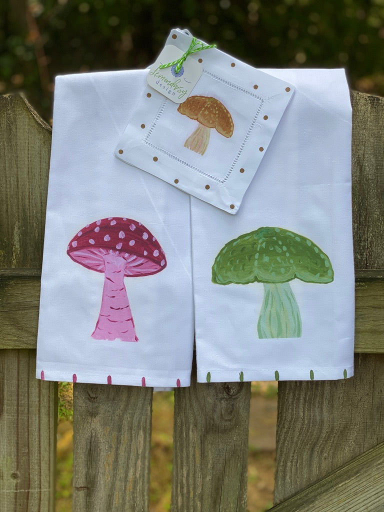 Fall Mushrooms Linen Cocktail Napkins - Thumbnail 2