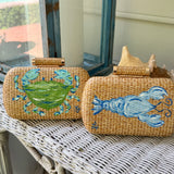 Hand Painted Blue Green Crab Rattan Clutch