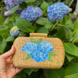Hand Painted Hydrangea or Rose Rattan Clutch