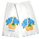 Nantucket Basket of Blue Hydrangeas Tea Towel