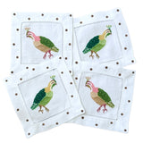 Colorful Quail Linen Cocktail Napkins