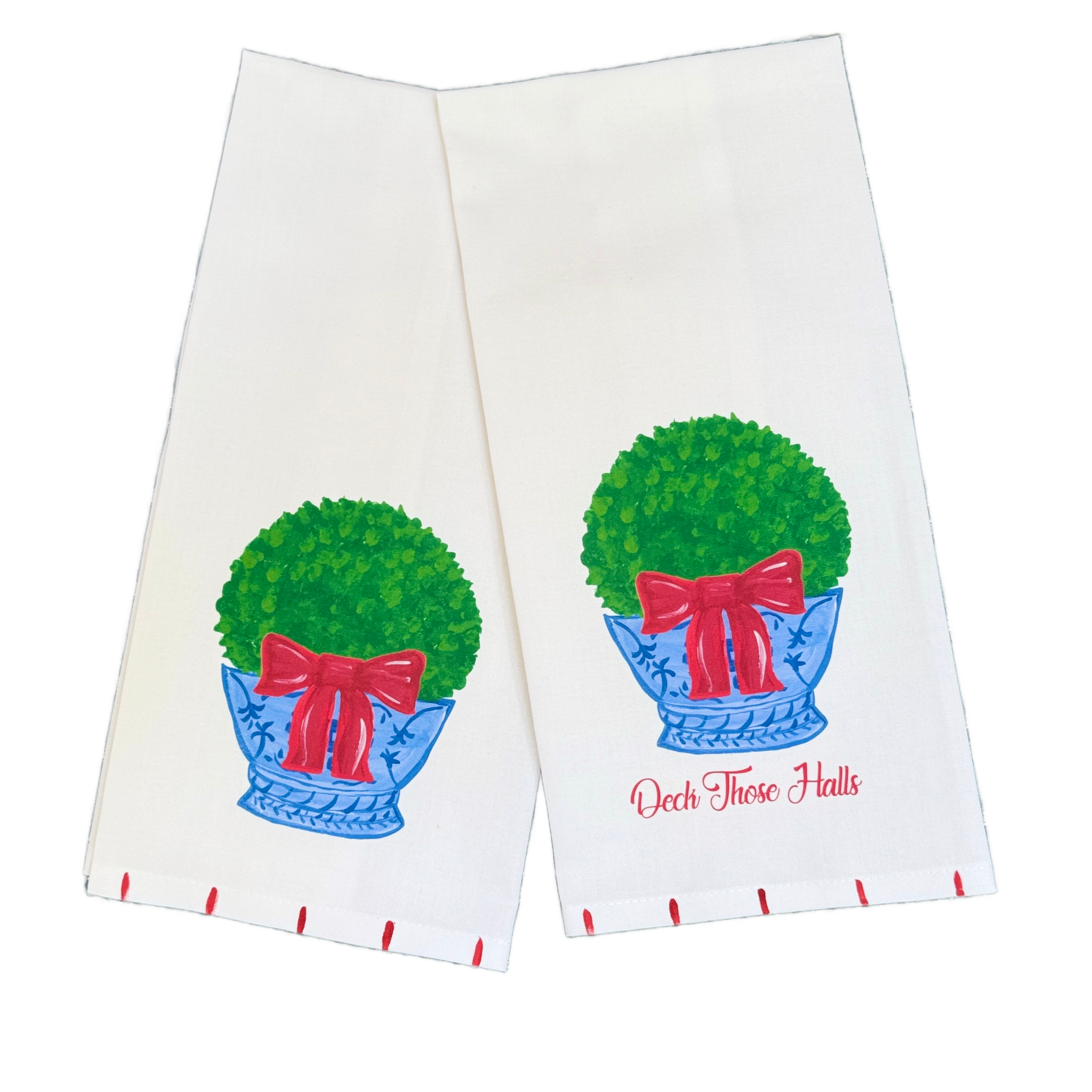 Deck Those Halls Christmas Chinoiserie Boxwood Tea Towel - Thumbnail 2